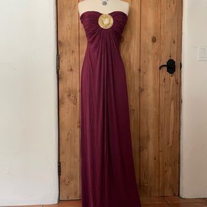 Sky original strapless burgundy maxi dress